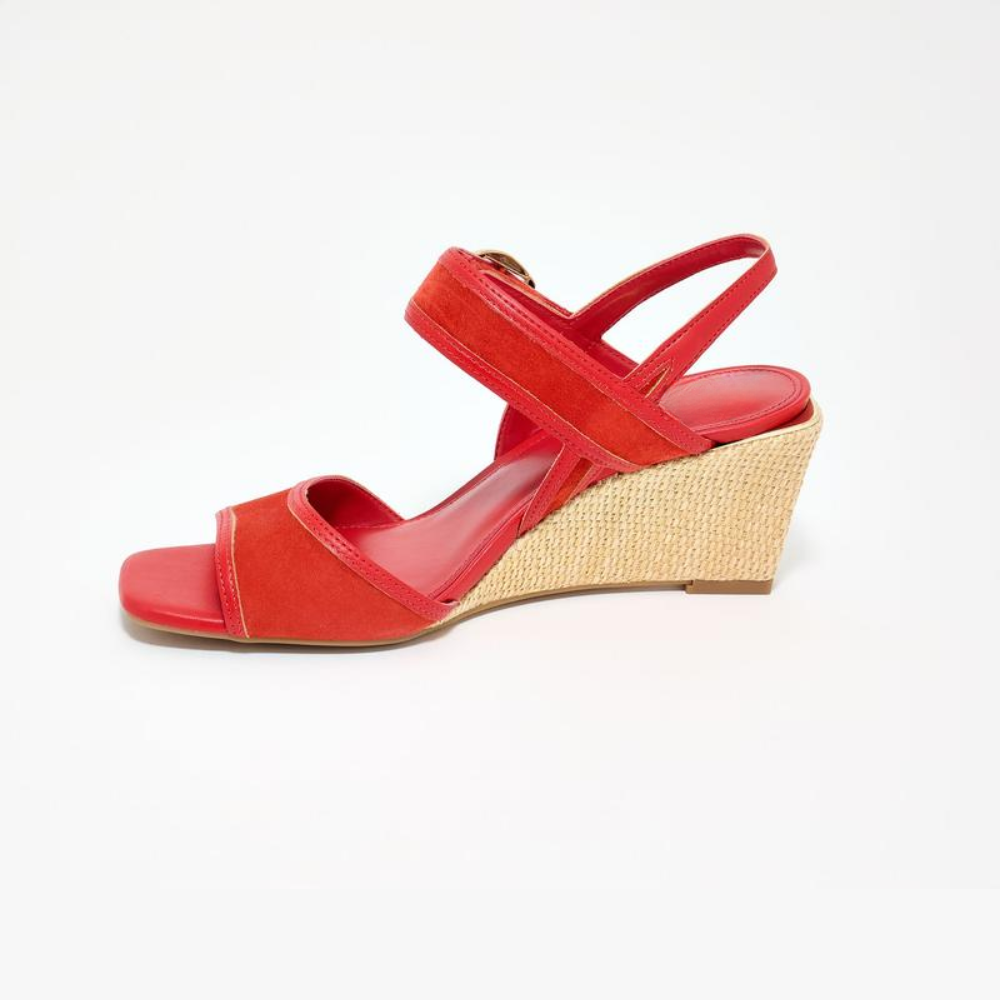 Elegantes Sandalias de Cuña para Mujeres con Detalle de Hebilla en la Correa del Tobillo Estilo Espadrille de Punta Abierta