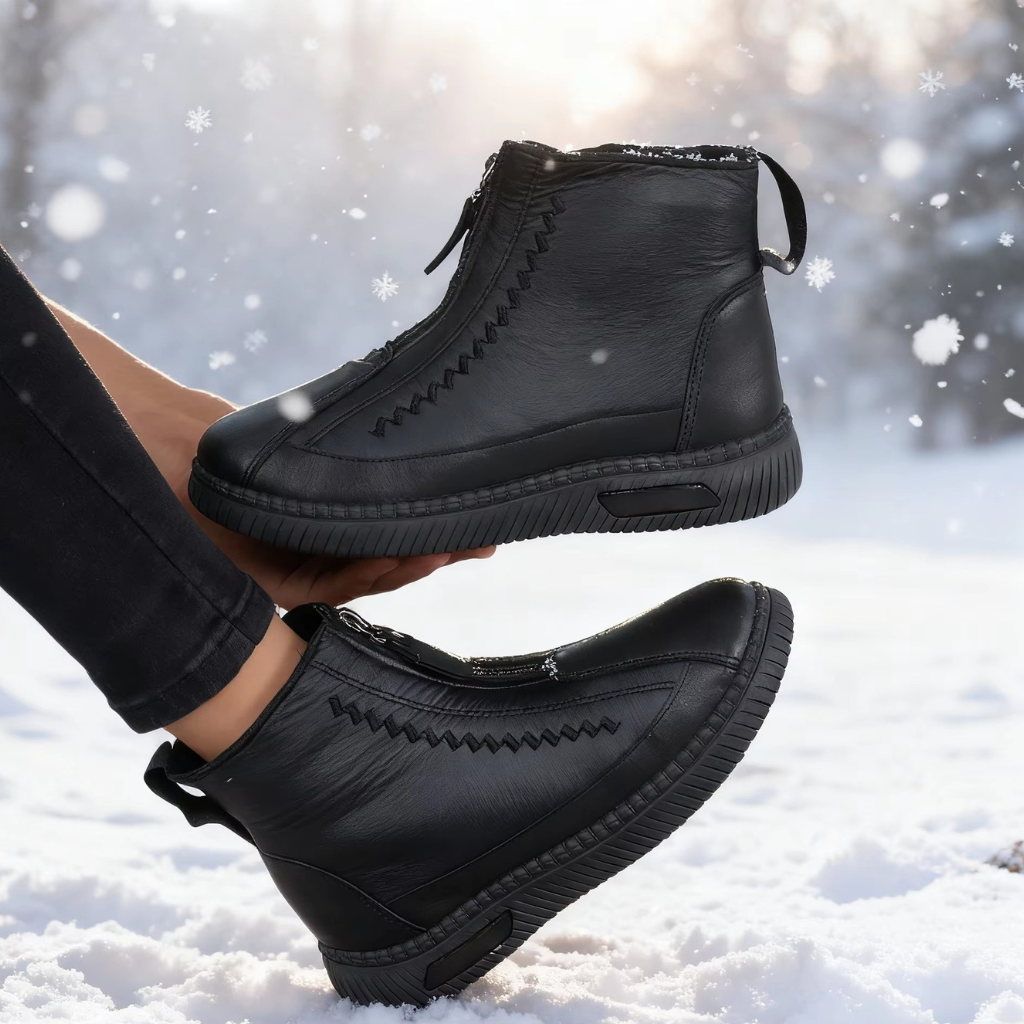 Zapatos de Invierno Cómodos para Mujeres con Forro de Forro Polar Estilo Botín con Cierre Lateral