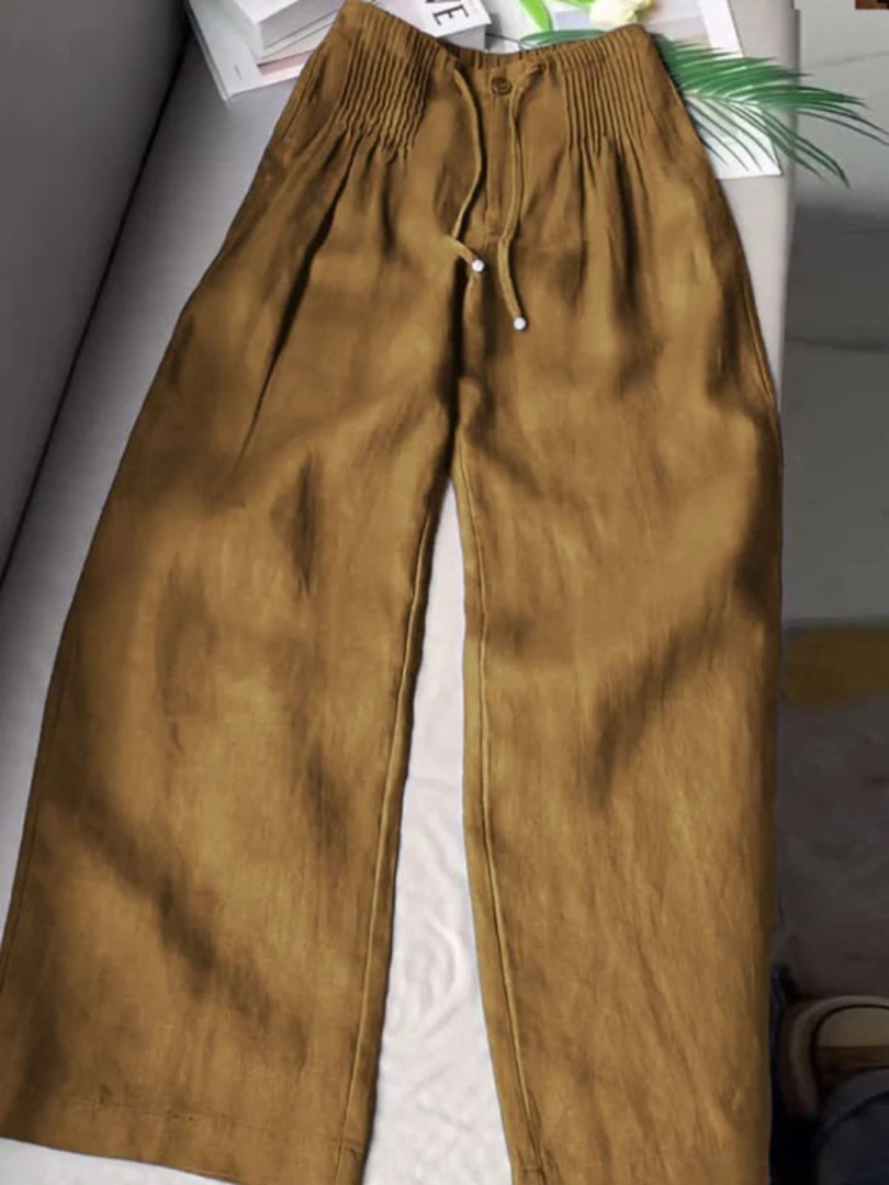 Pantalones de Lino Anchos para Mujeres con Cintura Alta, Cinturilla Ajustable y Estilo Casual Relajado
