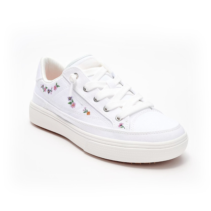 Zapatillas Cómodas para Mujeres con Bordado Floral en Lona y Estilo Bajo con Cordones
