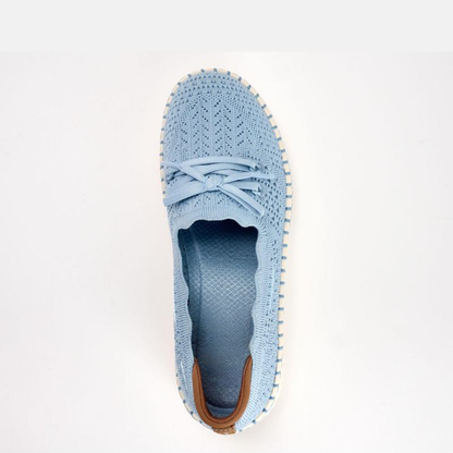 Mocasines Cómodos para Mujeres con Parte Superior de Tejido de Puntas Onduladas y Detalle de Lazo, Estilo Plataforma Slip On