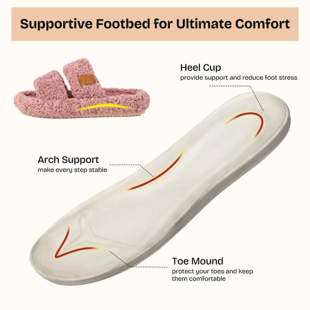 Zapatillas Cómodas con Soporte para el Arco para Mujeres con Doble Correa de Piel Sintética y Plantilla Contorneada Estilo Abierto