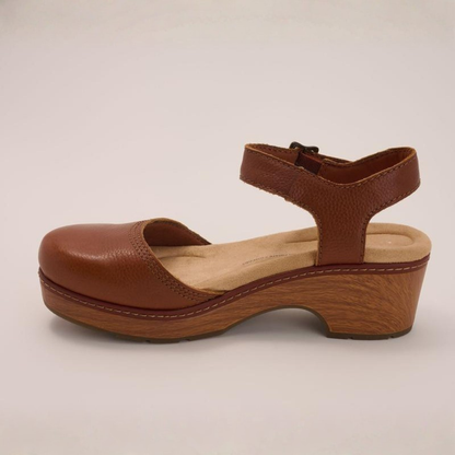 Zuecos Cómodos para Mujeres con Correa de Tobillo Ajustable, Tacón de Bloque de Madera, Punta Cerrada