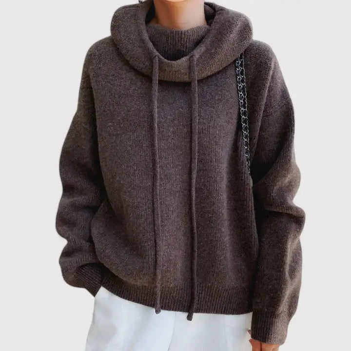 Suéter con Capucha de Punto Cómodo para Mujeres con Cuello de Cowl, Manga Larga, Estilo Oversized