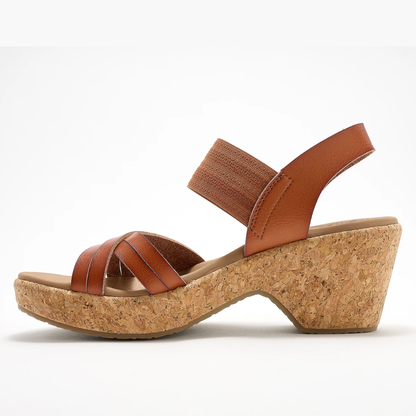 Sandalias de cuña cómodas para mujer con tiras cruzadas, plataforma de corcho y estilo de slingback elástico