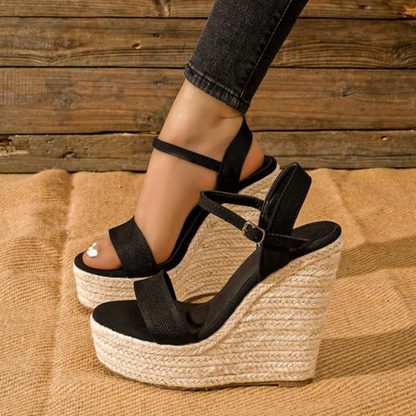 Elegantes Sandalias de Cuña de Espadrille para Mujeres con Correa en el Tobillo y Plataforma de Punta Abierta