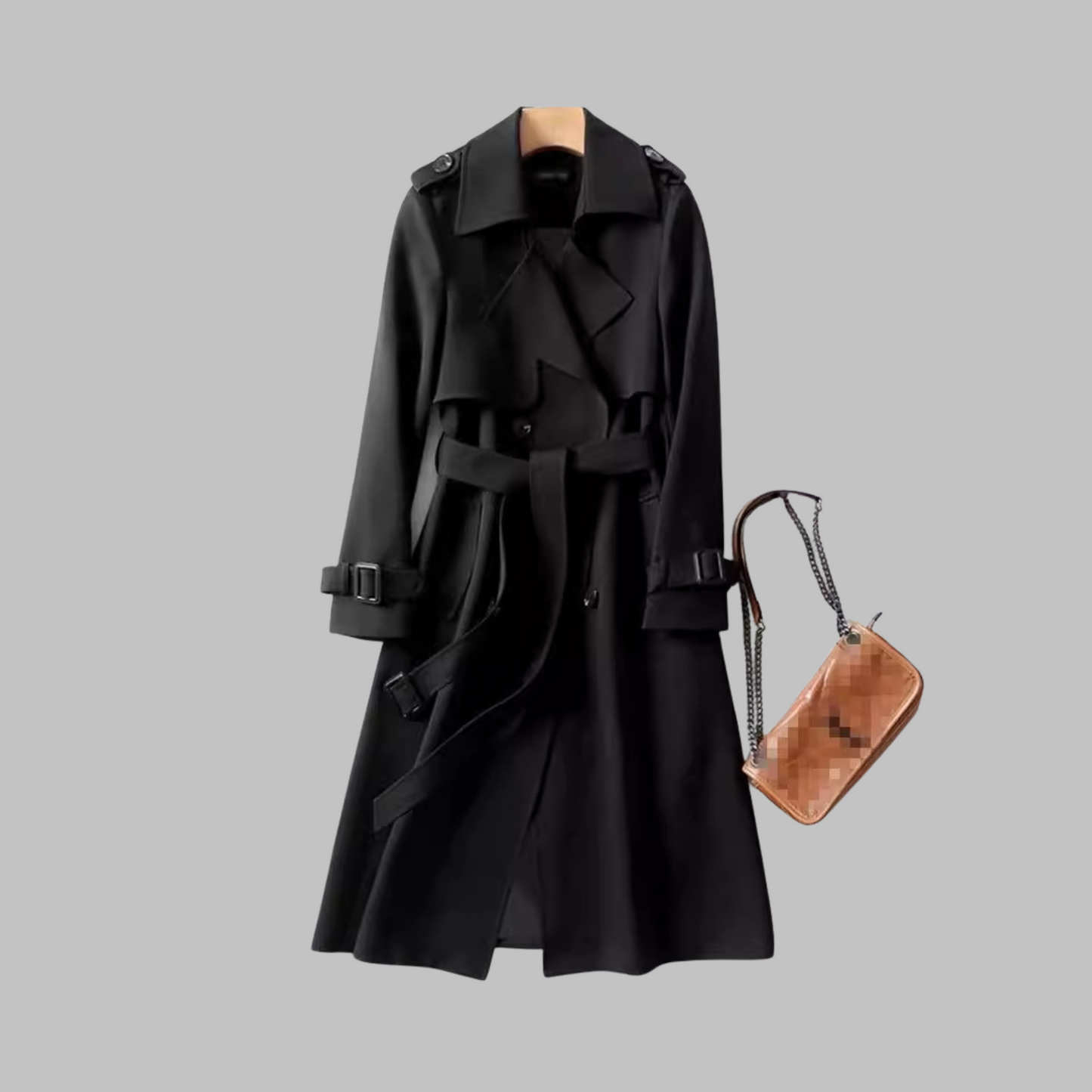 Abrigo Trench Elegante para Mujeres con Solapa Cortada, Manga Larga, Doble Botonadura y Cinturón, Estilo Fluido