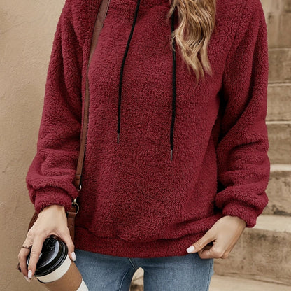 Sudadera cómoda de forro polar Sherpa para mujeres con capucha ajustable, de manga larga, estilo relajado y oversize