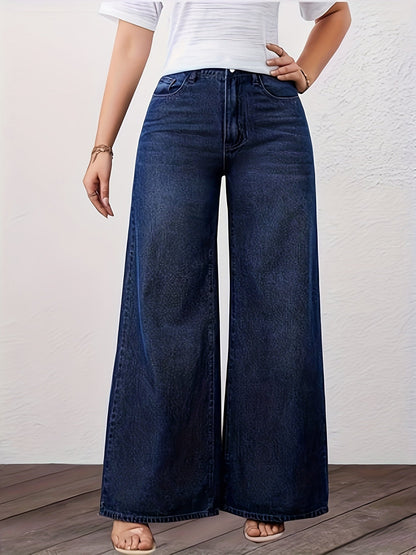 Jeans Anchos de Cintura Alta en Azul Relajado para Mujeres con Estilo Recto
