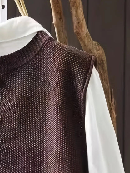 Chaleco de Suéter Cómodo para Mujeres con Cuello Redondo, Sin Mangas, Botones en la Parte Posterior, Estilo Relajado y Oversized