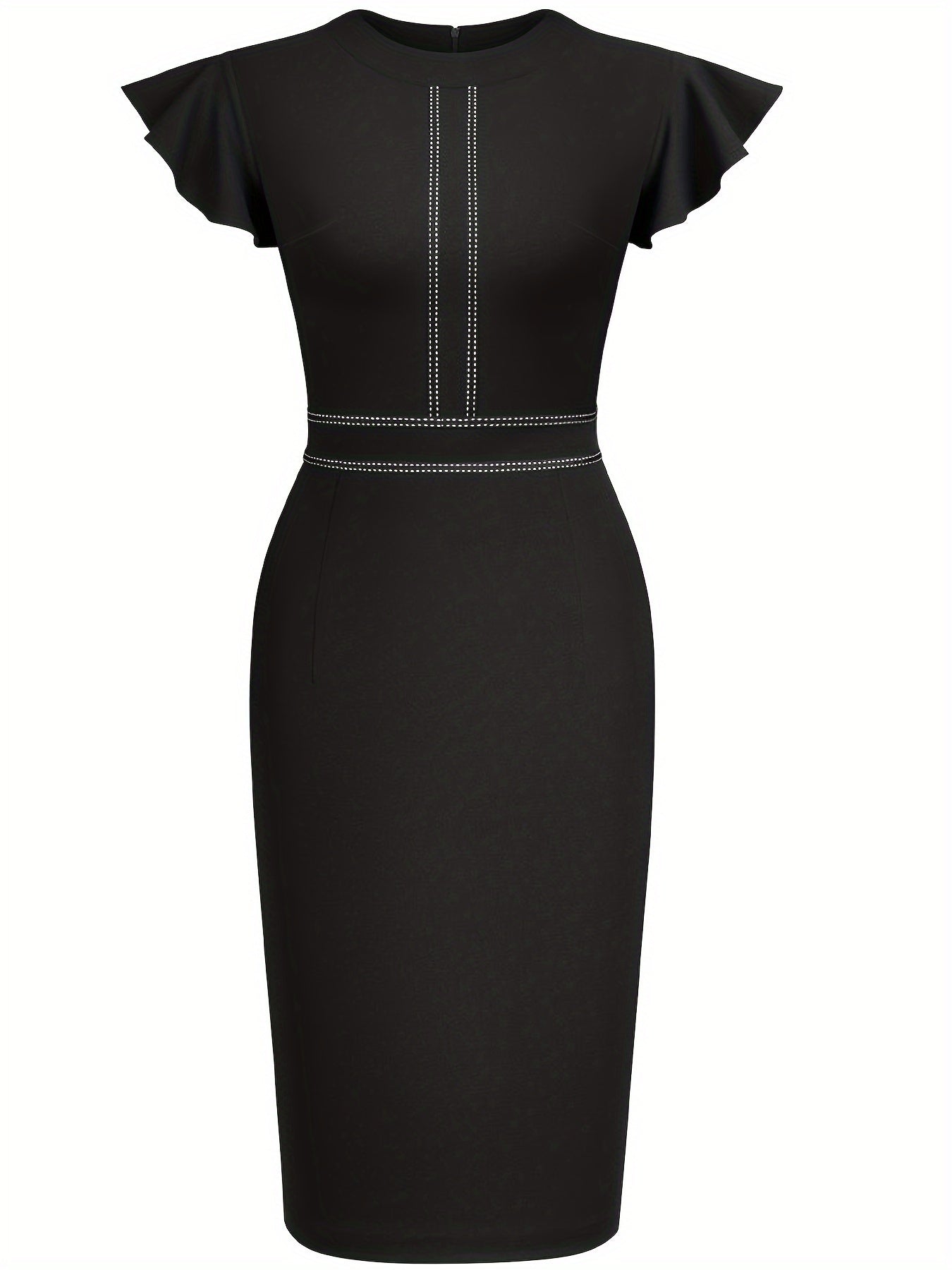Vestido Ajustado Elegante para Mujeres con Cuello Redondo y Mangas de Volante, Estilo Bodycon para Cócteles