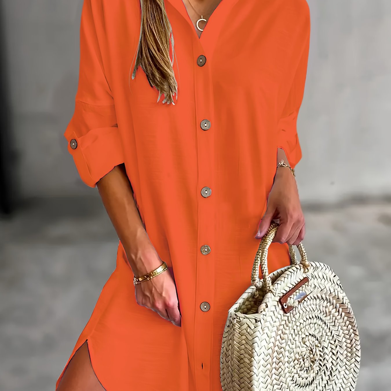 Vestido Camisa Sin Esfuerzo para Mujeres con Cuello, Manga Larga, Botones en la Parte Frontal, Estilo Casual Relajado