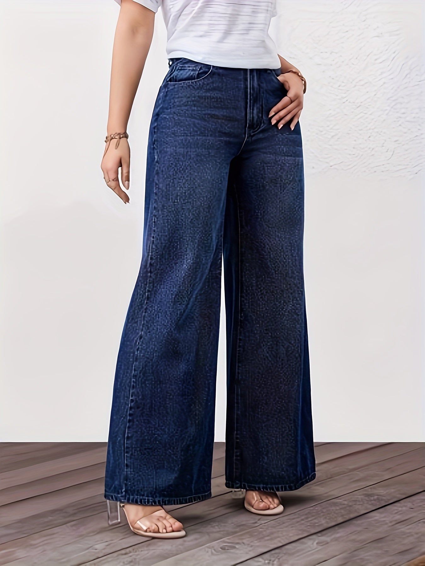 Jeans Anchos de Cintura Alta en Azul Relajado para Mujeres con Estilo Recto