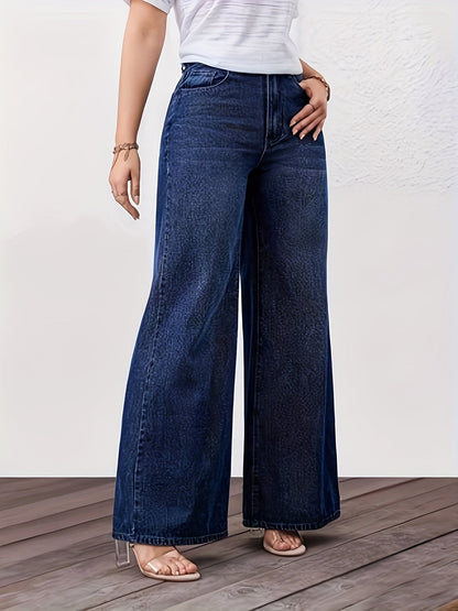 Jeans Anchos de Cintura Alta en Azul Relajado para Mujeres con Estilo Recto