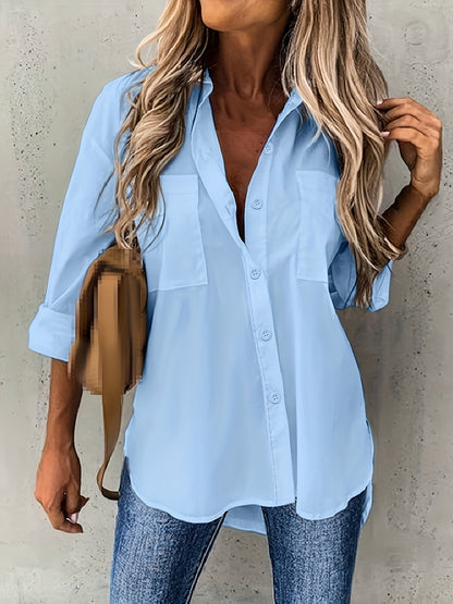 Camisa de Manga Larga de Color Sólido para Mujeres