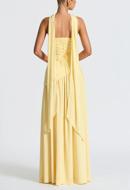 Vestido Maxi de Satén Elegante para Mujeres con Chal Esculpido Sin Mangas y Gran Abertura, Estilo Formal para Invitadas de Boda