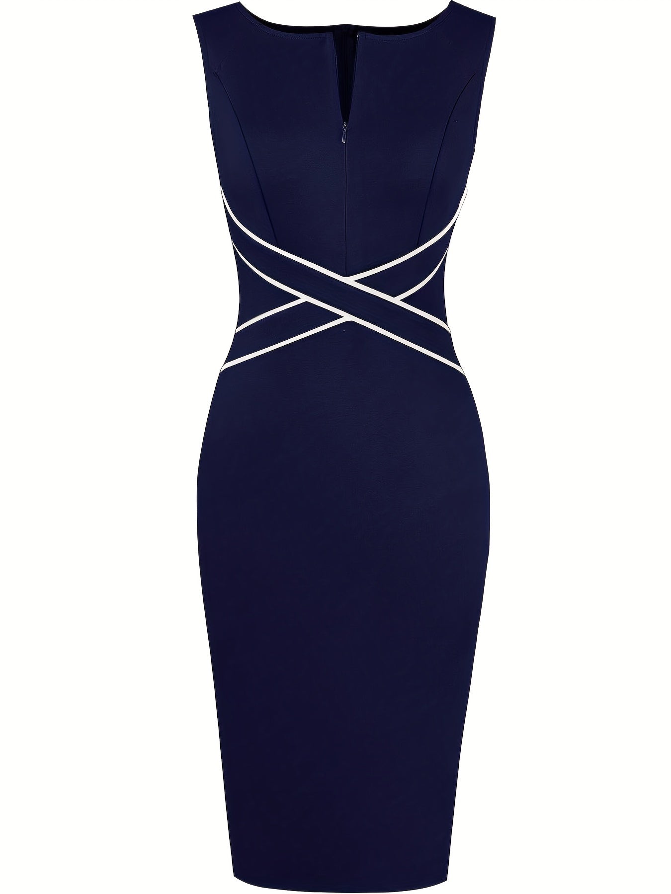 Vestido Midi Ajustado Elegante para Mujeres con Escote en V, Sin Mangas y Cintura Cruzada Estilo Cóctel