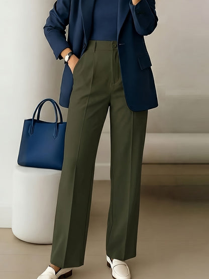 Pantalones Elegantes de Pierna Ancha para Mujeres con Cintura Alta y Pliegues, Estilo Oficina