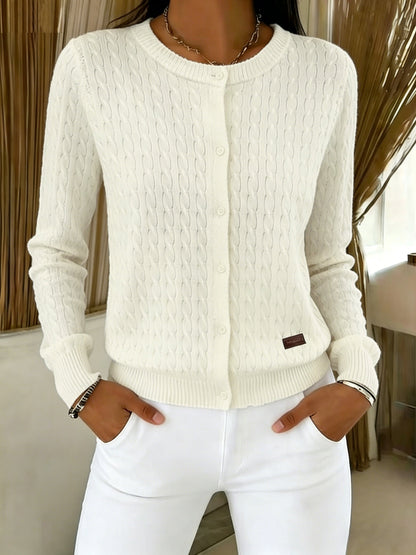 Suéter de Cárdigan de Punto Trenzado Cómodo para Mujeres con Cuello Redondo, Manga Larga y Estilo Casual Relajado