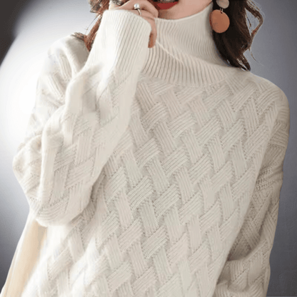 Suéter de Punto Trenzado Cómodo para Mujeres con Cuello Alto, Manga Larga, Estilo Oversized y Relajado