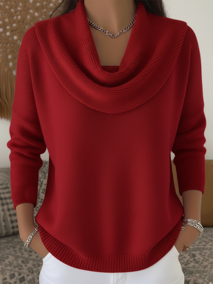 Suéter de Punto Acanalado Cómodo para Mujeres con Cuello de Capucha, Manga Larga y Dobladillo Curvado en Estilo Casual