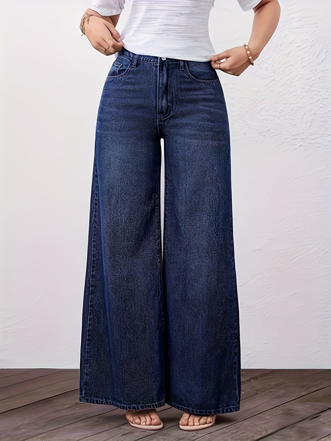 Jeans Anchos de Cintura Alta en Azul Relajado para Mujeres con Estilo Recto