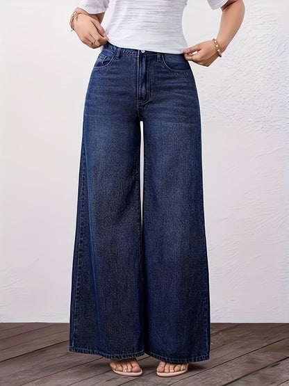 Jeans Anchos de Cintura Alta en Azul Relajado para Mujeres con Estilo Recto