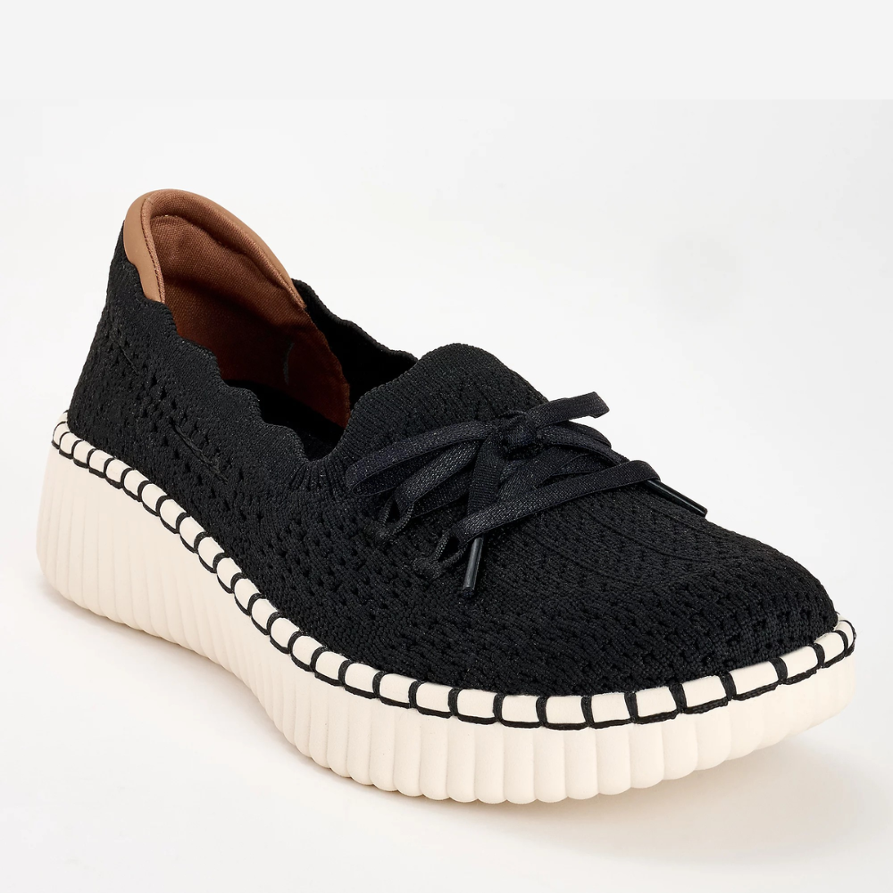 Mocasines Cómodos para Mujeres con Parte Superior de Tejido de Puntas Onduladas y Detalle de Lazo, Estilo Plataforma Slip On