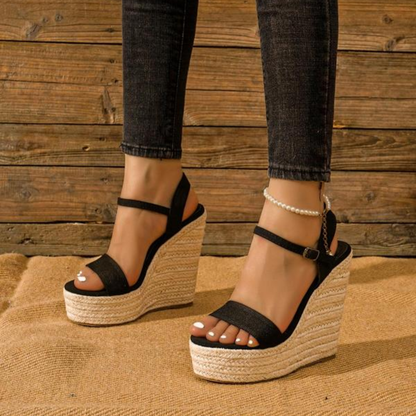 Elegantes Sandalias de Cuña de Espadrille para Mujeres con Correa en el Tobillo y Plataforma de Punta Abierta