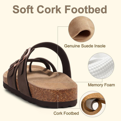 Sandalias de Tanga Cómodas para Mujeres con Correa Ajustable y Plantilla de Corcho Estilo Abierto