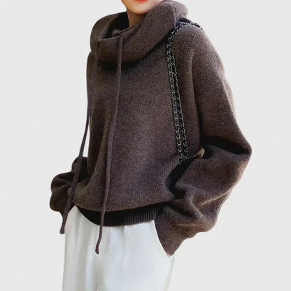 Suéter con Capucha de Punto Cómodo para Mujeres con Cuello de Cowl, Manga Larga, Estilo Oversized
