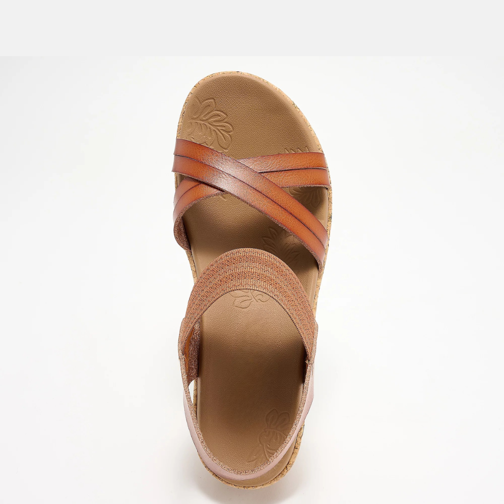Sandalias de cuña cómodas para mujer con tiras cruzadas, plataforma de corcho y estilo de slingback elástico