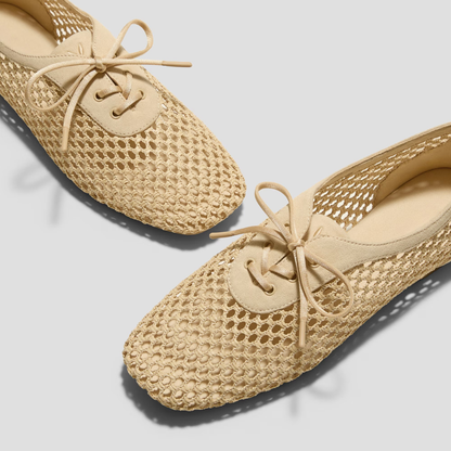 Bailarinas Tejidas Sin Esfuerzo para Mujeres con Punta Cuadrada, Cordones y Estilo Slip On de Malla