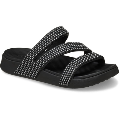 Sandalias deslizantes cómodas para mujeres con doble correa texturizada y plantilla acolchada estilo slip-on