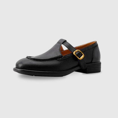 Elegantes Zapatos Mary Jane de Cuero para Mujeres con Punta Redonda y Hebilla T Strap Estilo Vintage