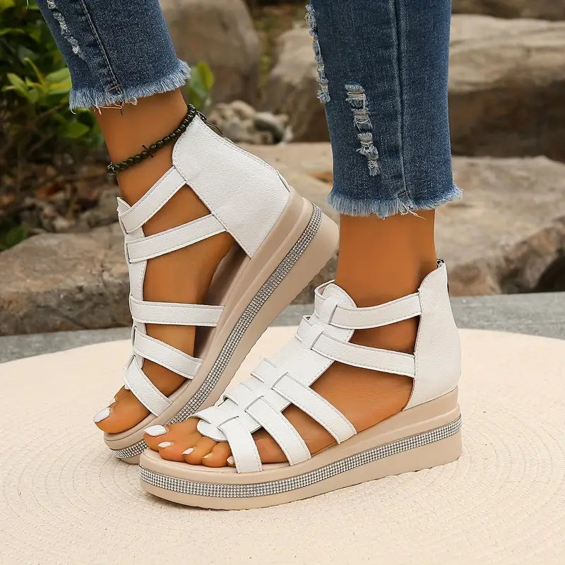 Sandalias Gladiadoras Cómodas para Mujeres con Plataforma de Espadrille y Cierre Trasero en Estilo Cuña