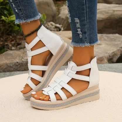 Sandalias Gladiadoras Cómodas para Mujeres con Plataforma de Espadrille y Cierre Trasero en Estilo Cuña