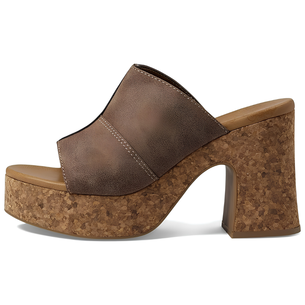 Mules Cómodos con Tacones para Mujeres con Plataforma de Corcho y Tacón Bloque Abierto