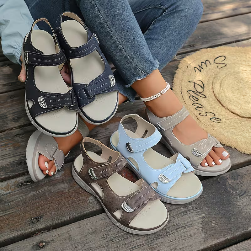 Sandalias Ortopédicas Cómodas para Mujeres con Correa de Gancho y Asa Estilo Plataforma de Punta Abierta