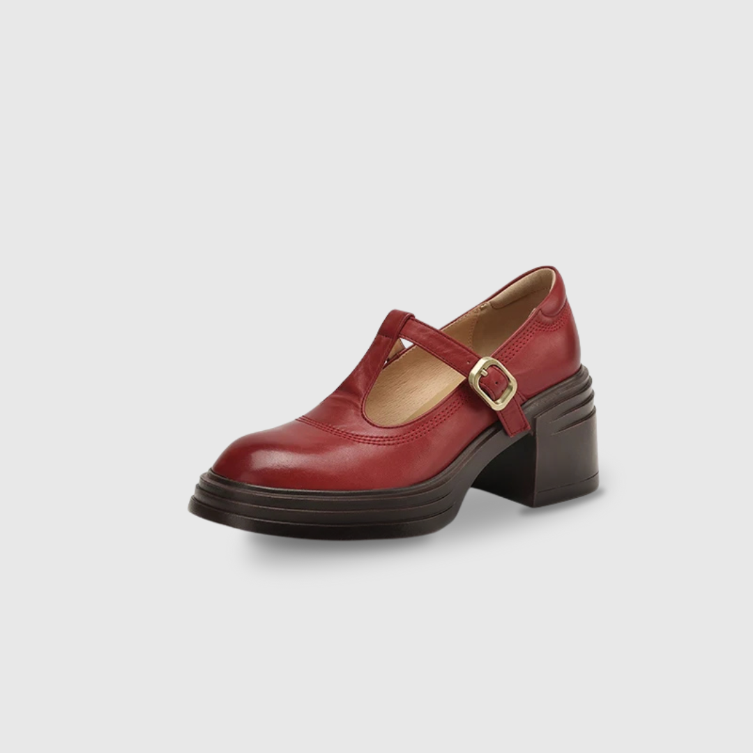 Zapatos Mary Jane de Cuero Elegantes para Mujeres con Plataforma T Strap y Tacón Grueso Estilo Vintage