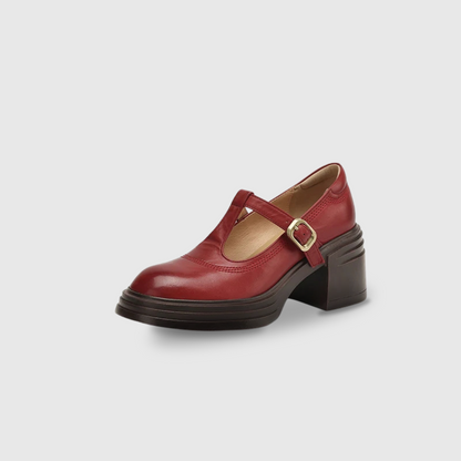 Zapatos Mary Jane de Cuero Elegantes para Mujeres con Plataforma T Strap y Tacón Grueso Estilo Vintage