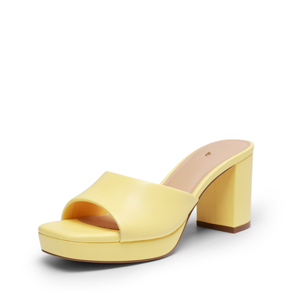 Mules Cómodos con Tacones para Mujeres con Punta Cuadrada, Plataforma Ancha y Tacón de Bloque en Estilo Deslizante