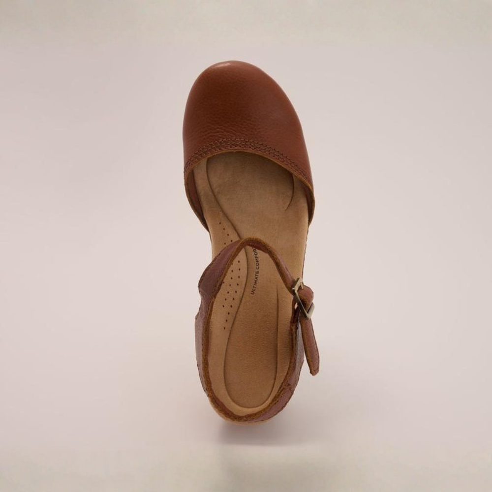 Zuecos Cómodos para Mujeres con Correa de Tobillo Ajustable, Tacón de Bloque de Madera, Punta Cerrada