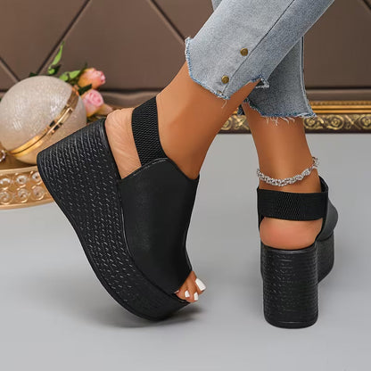 Sandalias de Plataforma con Cuña Elegantes para Mujeres con Corte Peep Toe, Estilo Chunky
