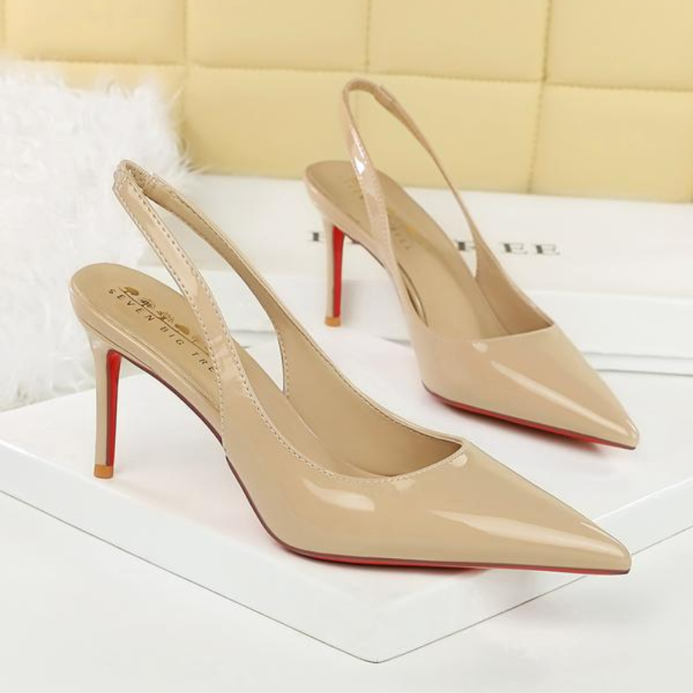 Elegantes Tacones Cerrados para Mujeres con Punta Afiliada y Correa Slingback Estilo Stiletto