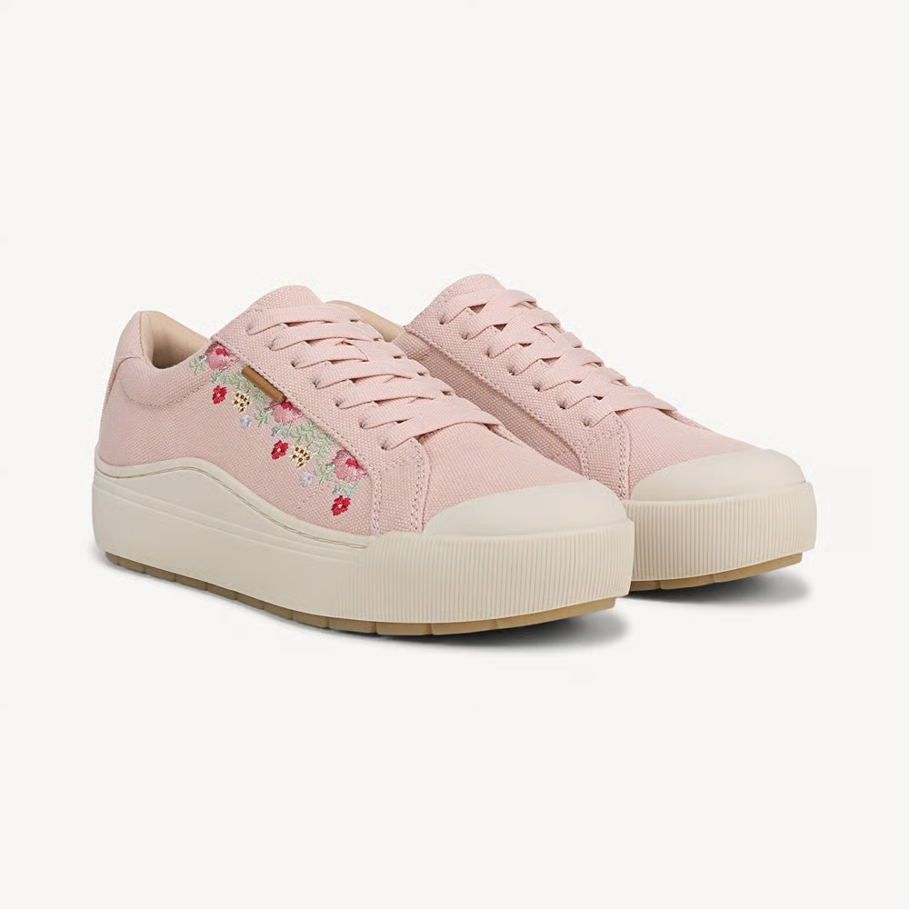 Zapatillas Sin Esfuerzo para Mujeres con Cordones y Punta Redonda Estilo Plataforma Bordado Floral