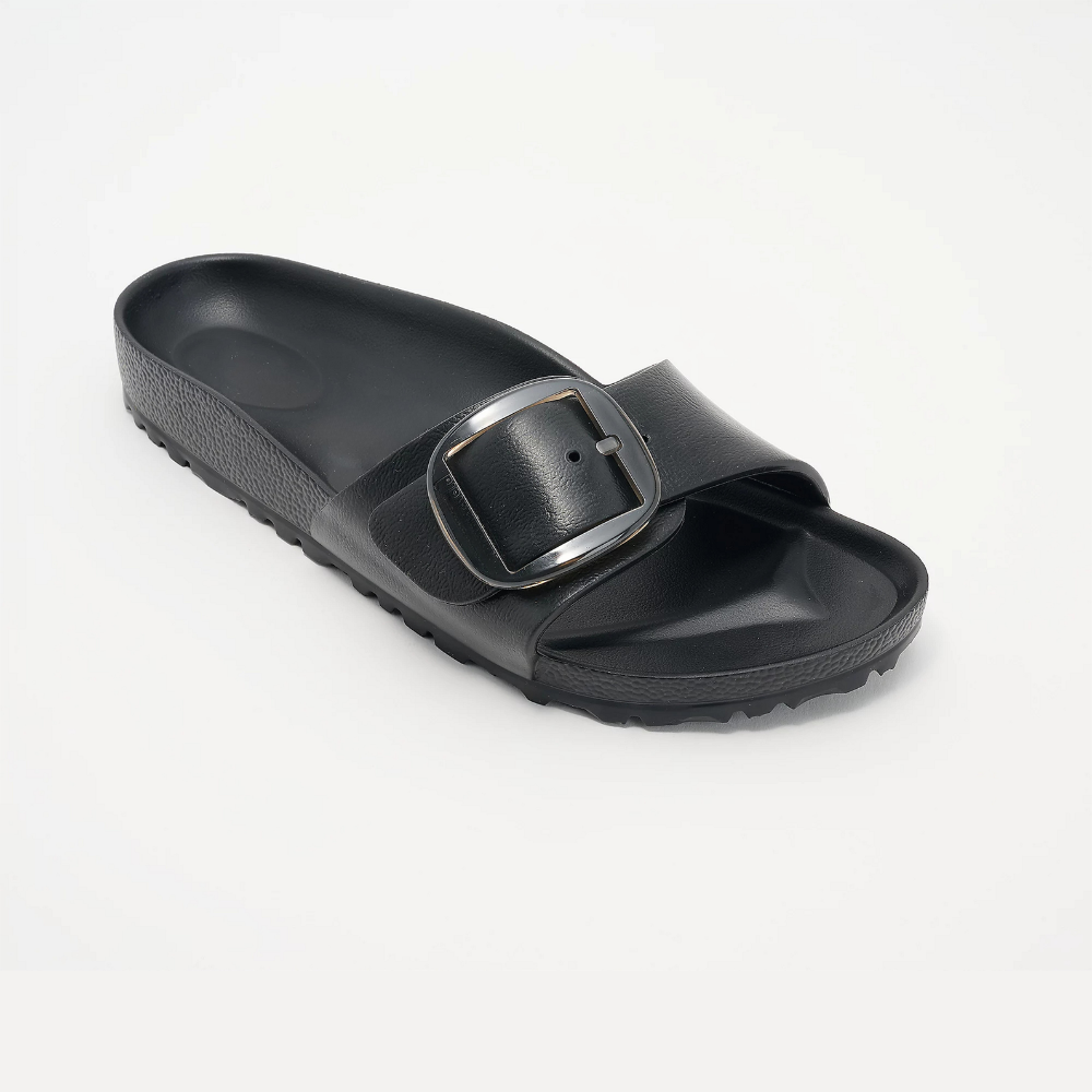 Zapatillas Cómodas para Mujeres con Correa de Hebilla Única y Plantilla Contorneada, Estilo Deslizante Impermeable