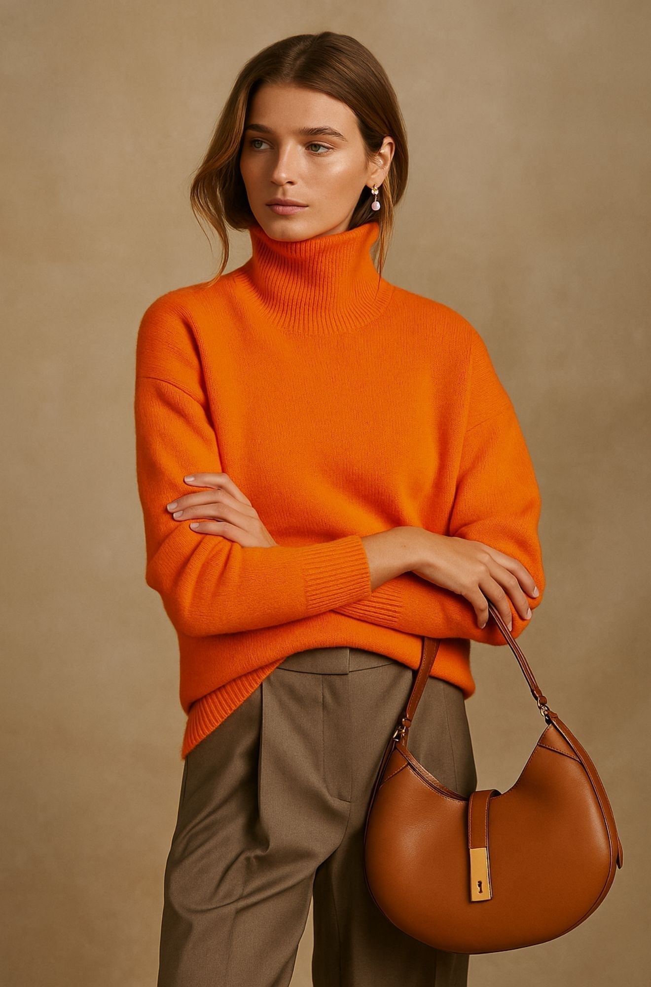 Suéter de Punto Acanalado Cómodo para Mujeres con Cuello Alto y Manga Larga, Estilo Relajado y Oversized