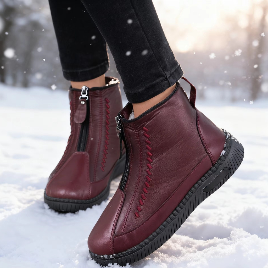 Zapatos de Invierno Cómodos para Mujeres con Forro de Forro Polar Estilo Botín con Cierre Lateral