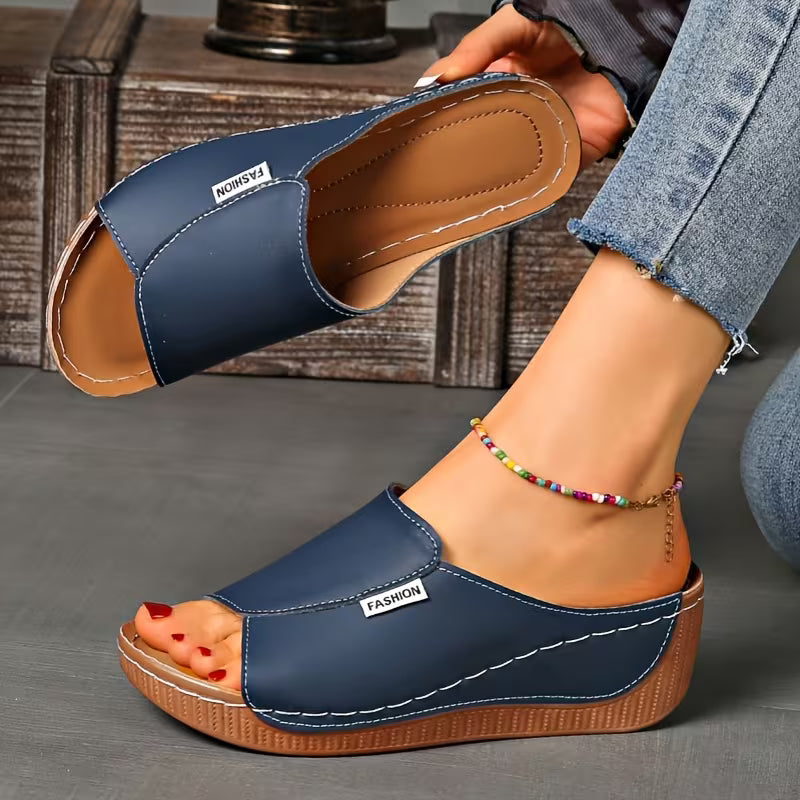 Sandalias Ortopédicas Cómodas para Mujeres con Banda Ancha y Punta Abierta, Estilo Plataforma con Tacón